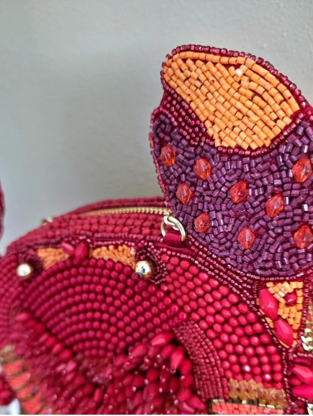 Handcrafted in India Red Crab Gold Eyes Beaded Crossbody Bag Tiktok Viral - Picture 5 of 7
